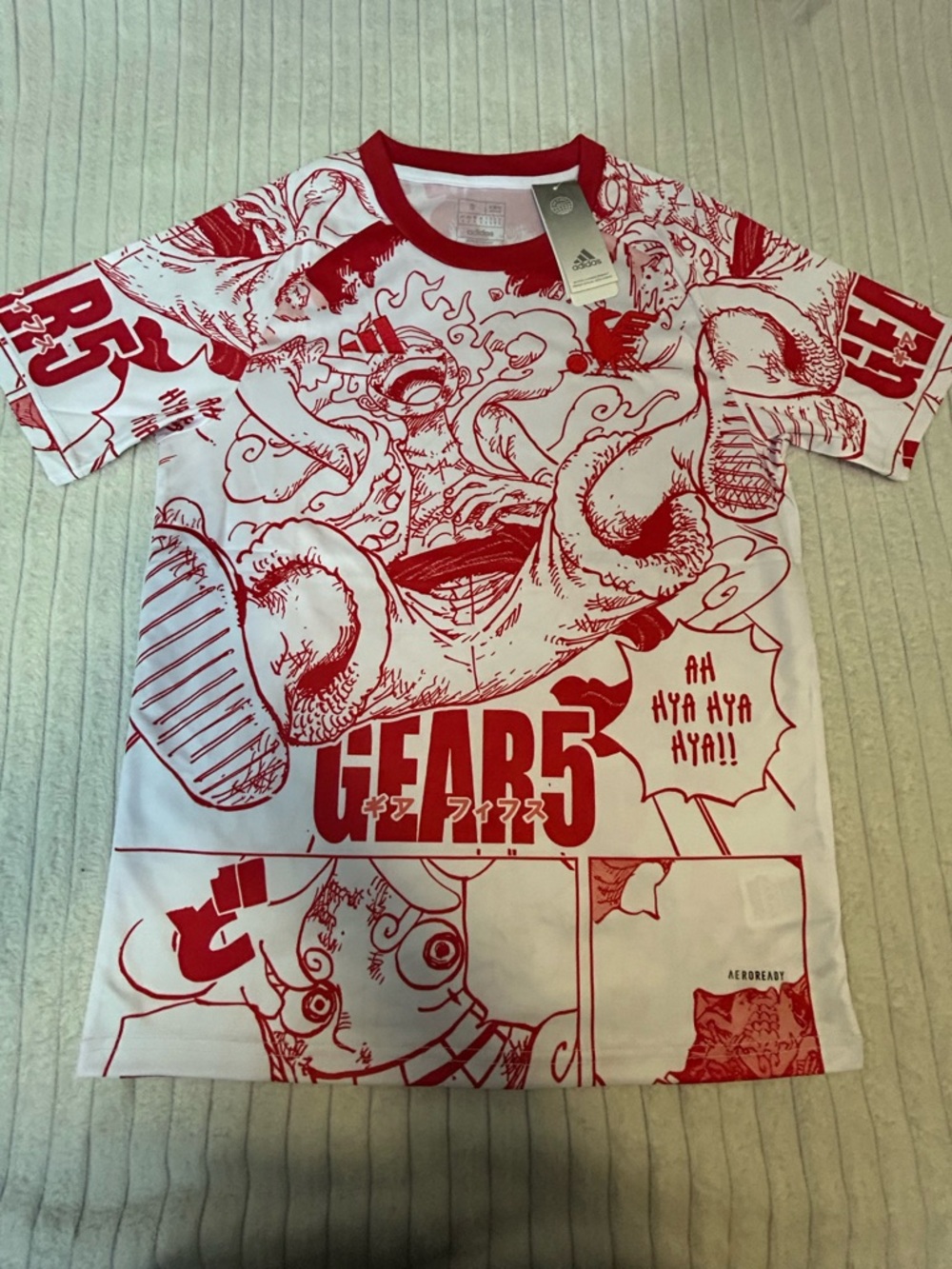 adidas White & Red Graphic Comic-Style Jersey Tee